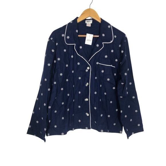 J. Crew Factory Snowflake Pajama Top Flannel Button Front Antique Navy NWT L - Picture 2 of 6